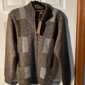 Men's Brown and Gray Zip-Up Sweater